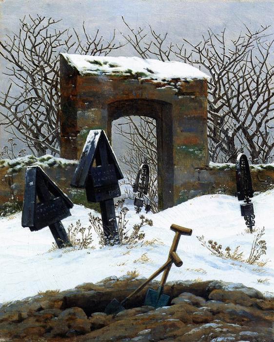 “Sin belleza es imposible vivir, porque entonces al mundo no le quedaría nada que hacer. ¡Ahí está el secreto! ¡Ahí está toda la historia!” (Imagen: cementerio nevado de Friedrich).