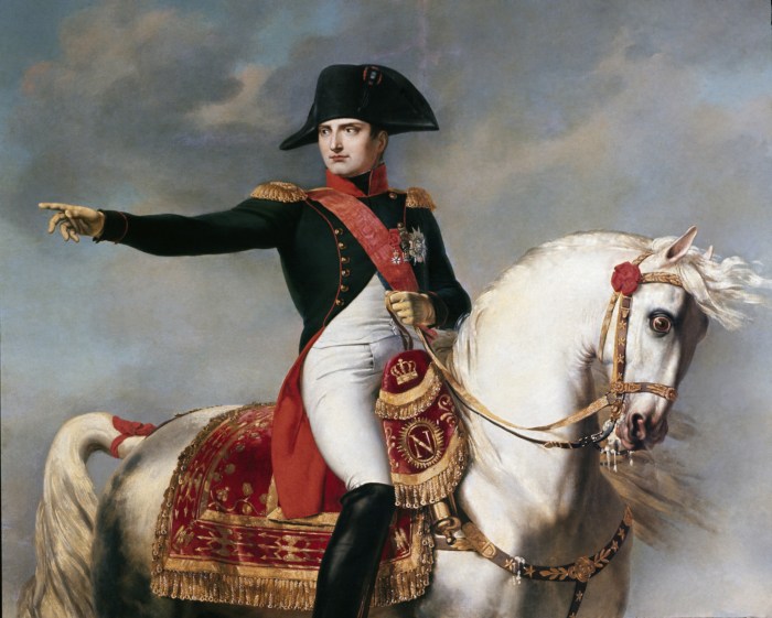 Napoleon Bonaparte. Portarit of Napoleon Bonaparte 1769-1821 at the battle. Detail of a painting by Joseph Chabord 1786-1848. Museo Napoleonico, Rome Italy